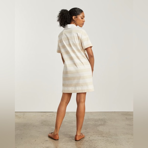 EVERLANE The Organic Cotton Polo Dress Tan and White Beige Size Small NWT - Picture 2 of 7